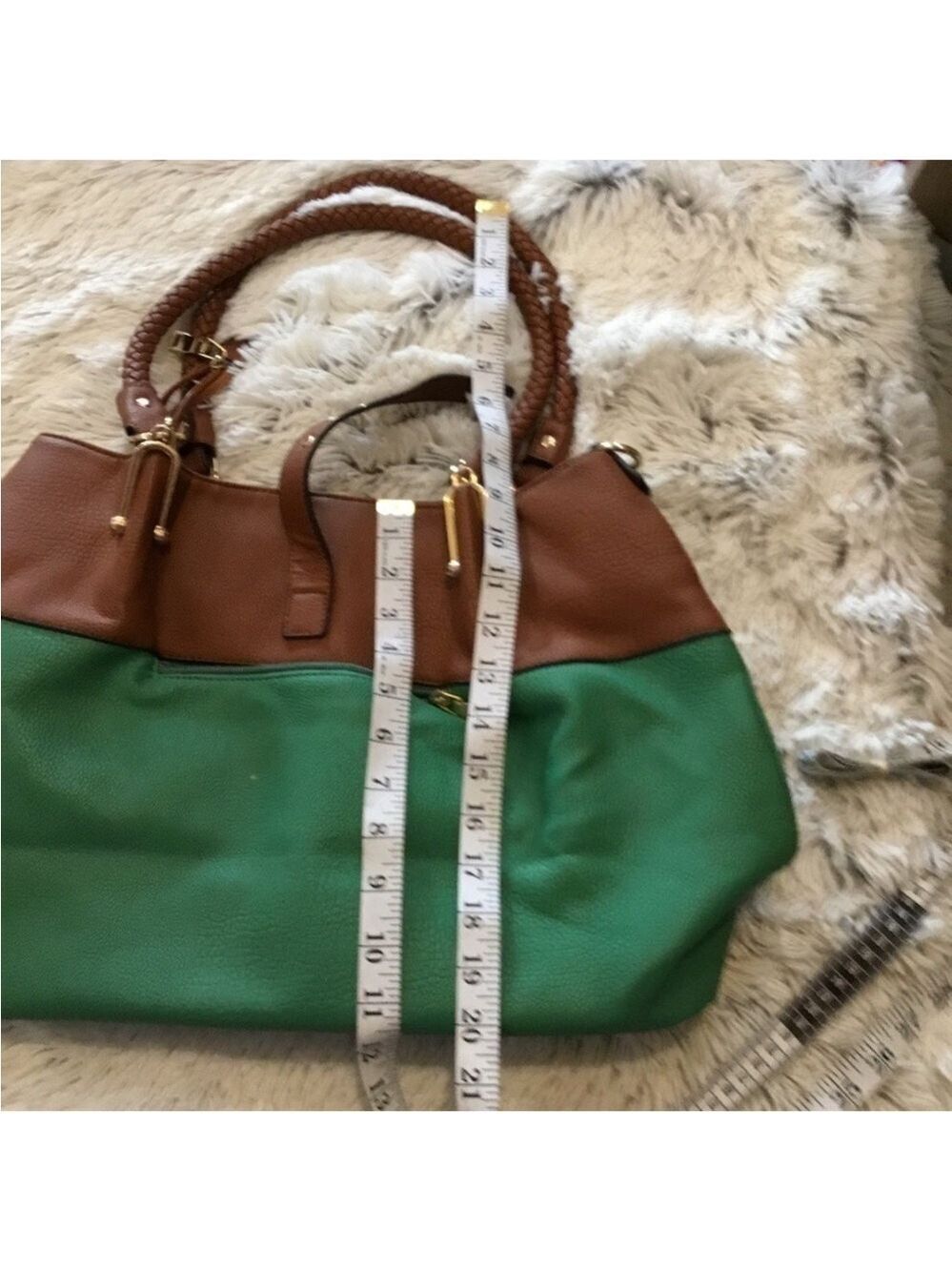 Black Rivet Woman’s handbag kelly green and brown with braided handles - Picture 8 of 15